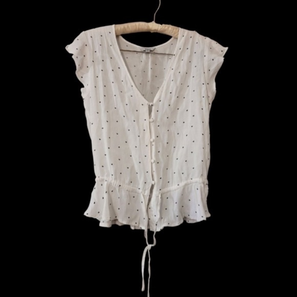 Rails White Button-Down Blouse with Black Dots